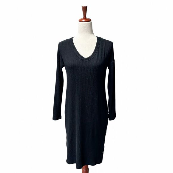 Michael Stars Anthropologie Dress Size Medium Ribbed‎ Black Longsleeve Midi (10) - Picture 1 of 9
